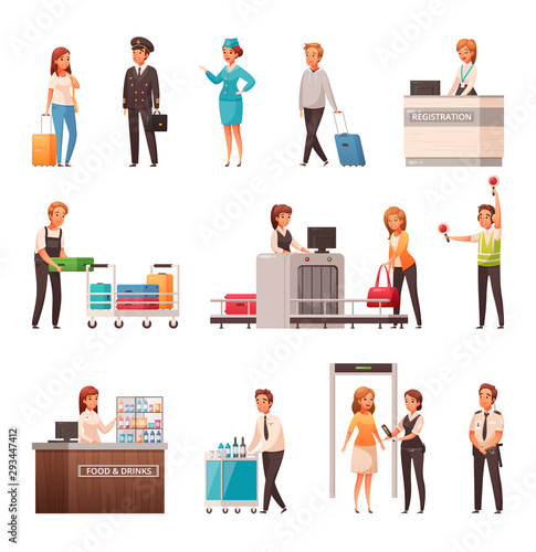 Airport Cartoon Icons Set