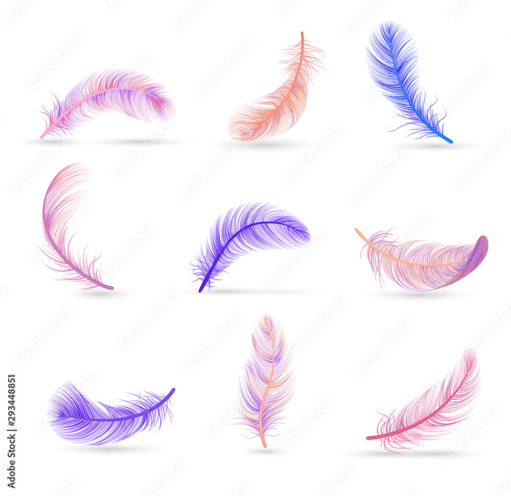 Realistic Feather White Background Composition Realistic Feather White Background Composition