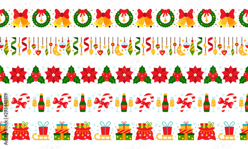 christmas border vector seamless pattern red green