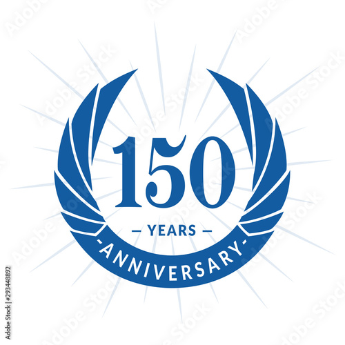 150th years anniversary celebration logo design. One hundred and fifty years logotype. Blue vector and illustration.