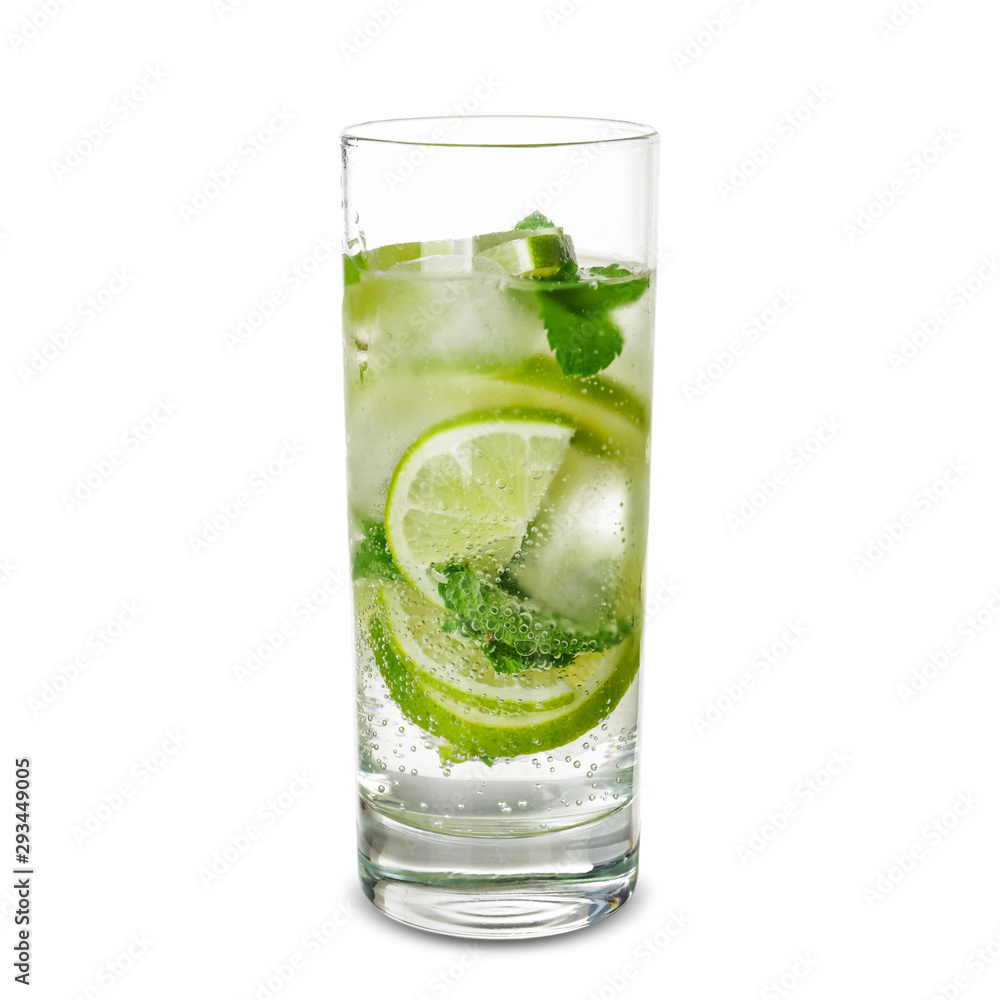 Glass of fresh mojito on white background Glass of fresh mojito on white background