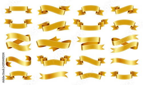 Gold ribbon Text banner flat tape icon vector set photo