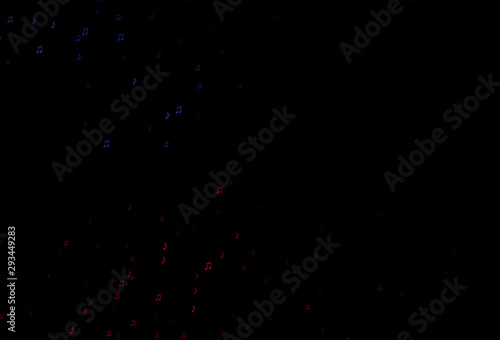 Dark Blue, Red vector background with music symbols.