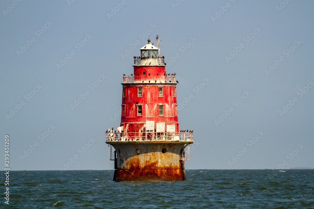 Miah Maull Shoal Lighthouse with cormorants Miah Maull Shoal Lighthouse with cormorants