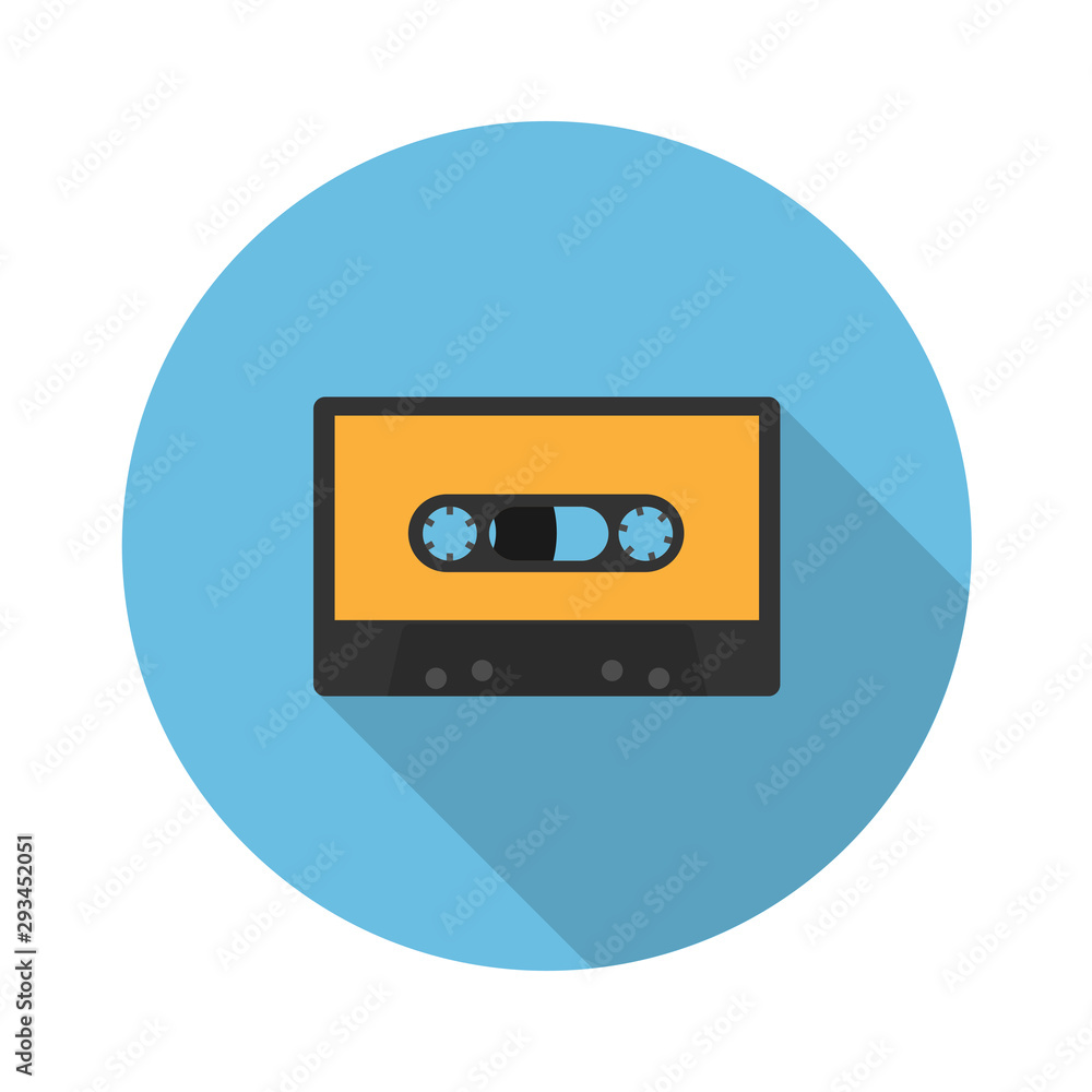 cassette tape flat icon.Vector illustration in a simple style with a falling shadow. 10 eps.