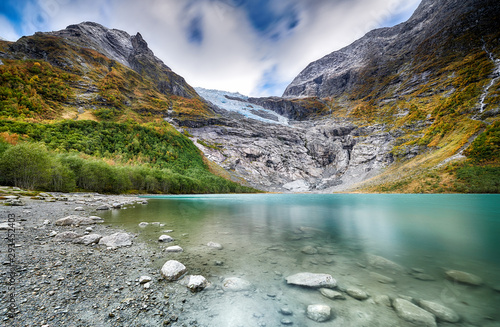 Melting jostedalsbreen glacier in Norway - october 2019 photo