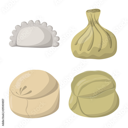 Vector illustration of dumplings and food symbol. Collection of dumplings and stuffed stock symbol for web.