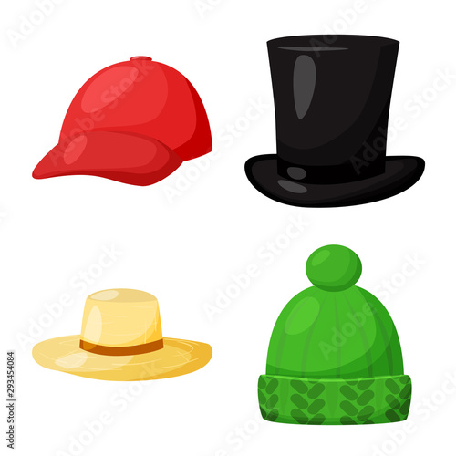 Vector design of headgear and napper sign. Collection of headgear and helmet stock vector illustration.