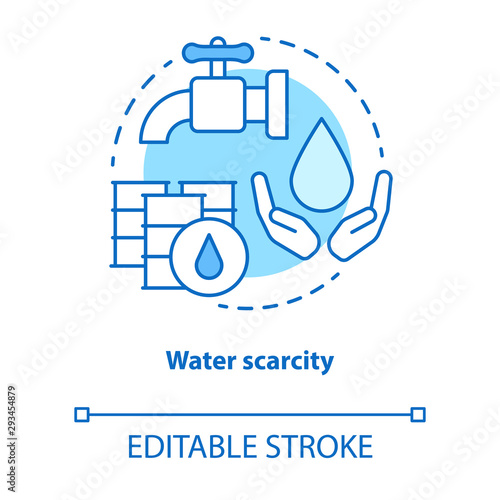Water scarcity concept icon. Lack of clean drinking pure water idea thin line illustration. Resources management and rational consumption. Vector isolated outline drawing. Editable stroke