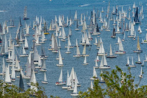 Trieste, Italy - Europe - October, 8th, 2017 - More than 2100 vessels are racing during the 49th "Barcolana" Regatta on the Adriatic Sea