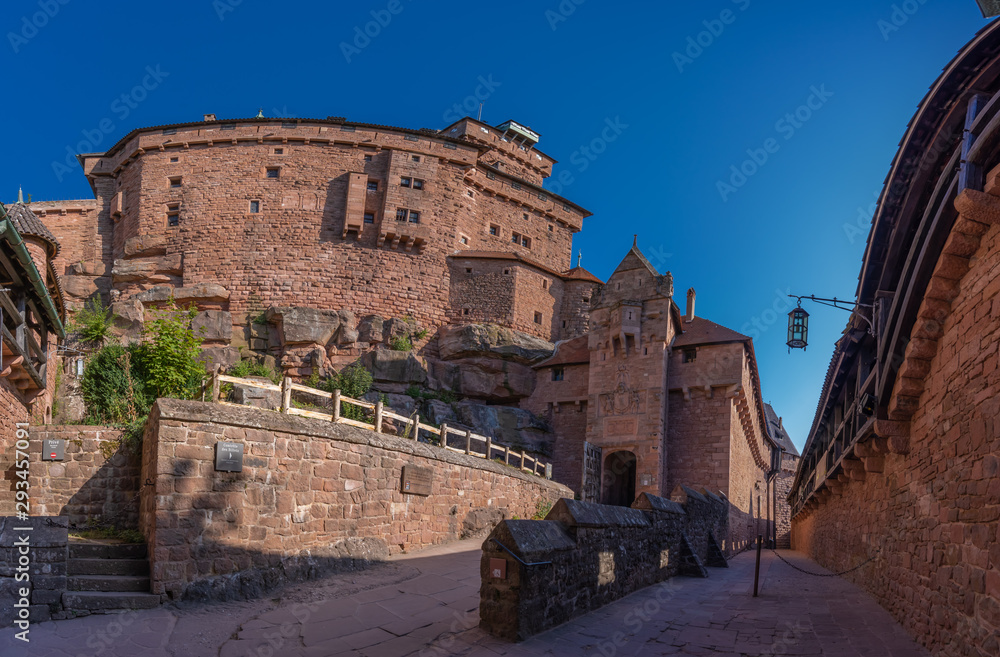 Orschwiller, France - 09 19 2019: Walls and dungeons of the castle of Haut-Koenigsbourg