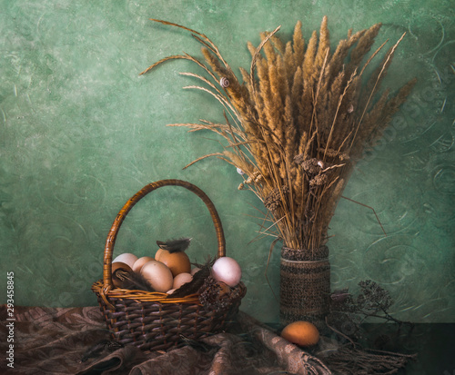 Still life Basket with eggs