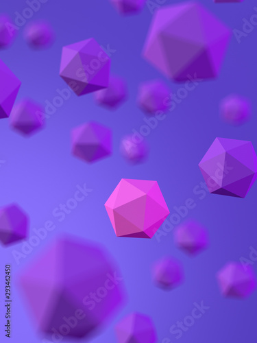 Rendering of pink Platonic solid amidst purple Platonic solids