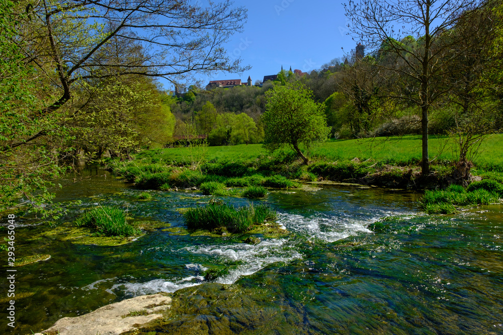 Tauber river in summer, Rothenburg ob der Tauber, Bavaria, Germany Tauber river in summer, Rothenburg ob der Tauber, Bavaria, Germany