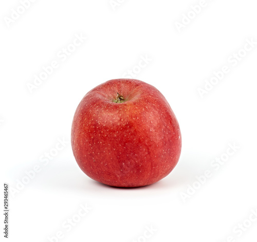 ripe red round apple on a white background, autumn harvest