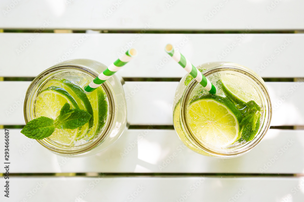 Two glasses of lime-mint lemonade Two glasses of lime-mint lemonade