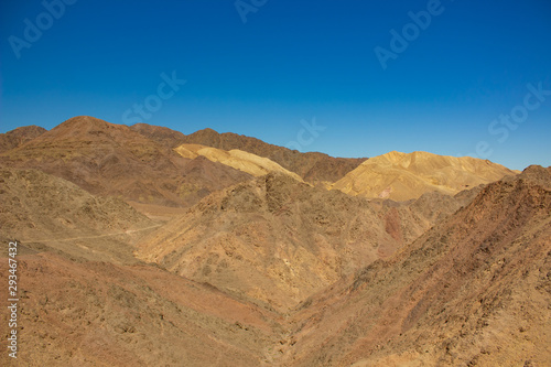 global warming results dry landscape view of desert sand stone bare mountain wasteland background 
