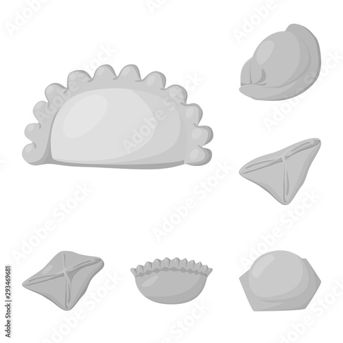 Vector illustration of dumplings and stuffed sign. Collection of dumplings and dish stock vector illustration.