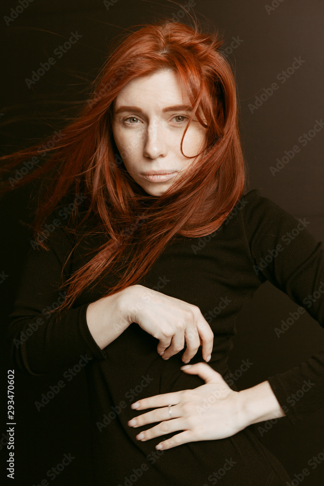 Beautiful feminine girl in a dress on a canvas background. Art portrait Beautiful feminine girl in a dress on a canvas background. Art portrait