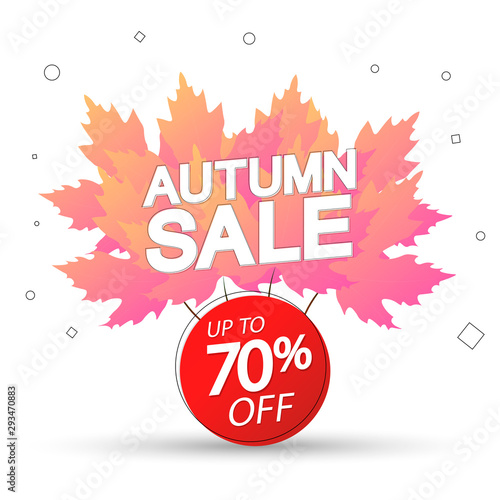 Autumn Sale, up to 70% off, Fall discount tag, banners design template, Thanksgiving Day, app icon, vector illustration