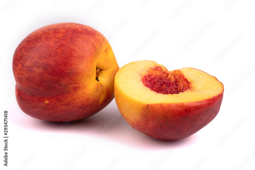 Side view on a composition of nectarines on white background Side view on a composition of nectarines on white background