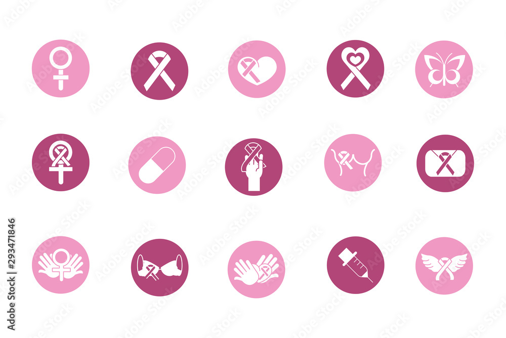 breast cancer awareness block icons set breast cancer awareness block icons set