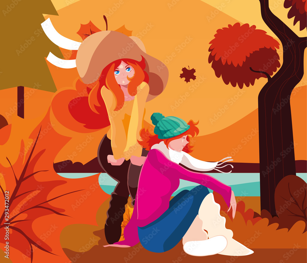 Women in autumn vector design