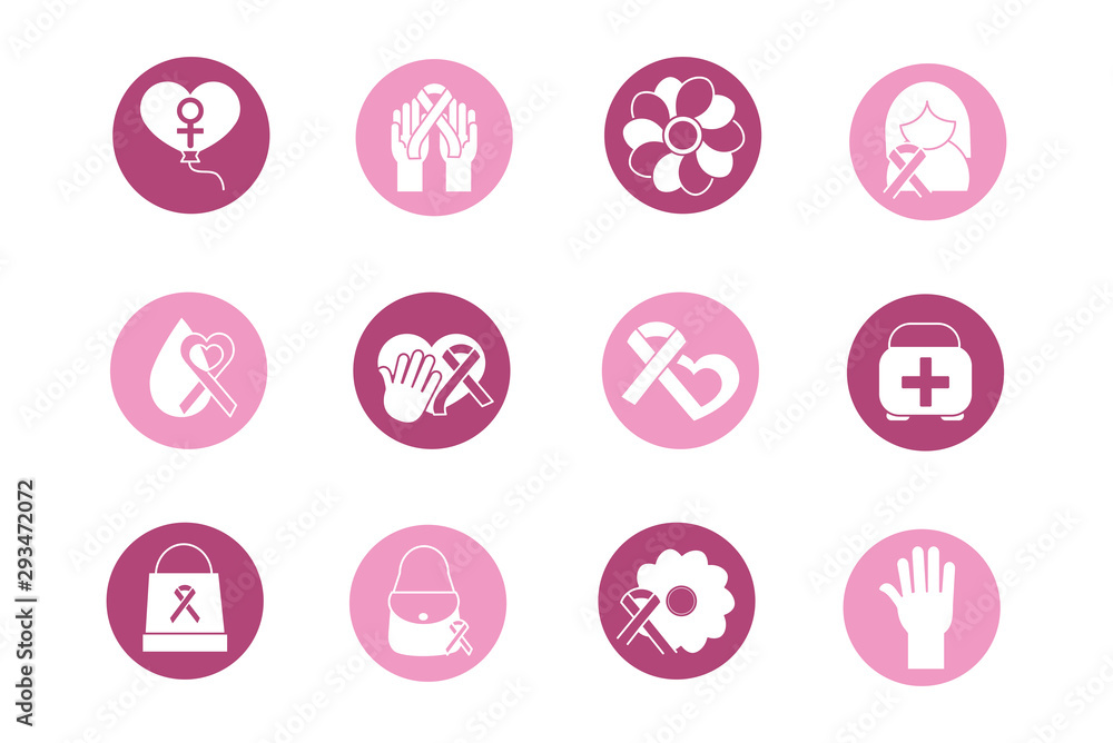 breast cancer awareness block icons set breast cancer awareness block icons set
