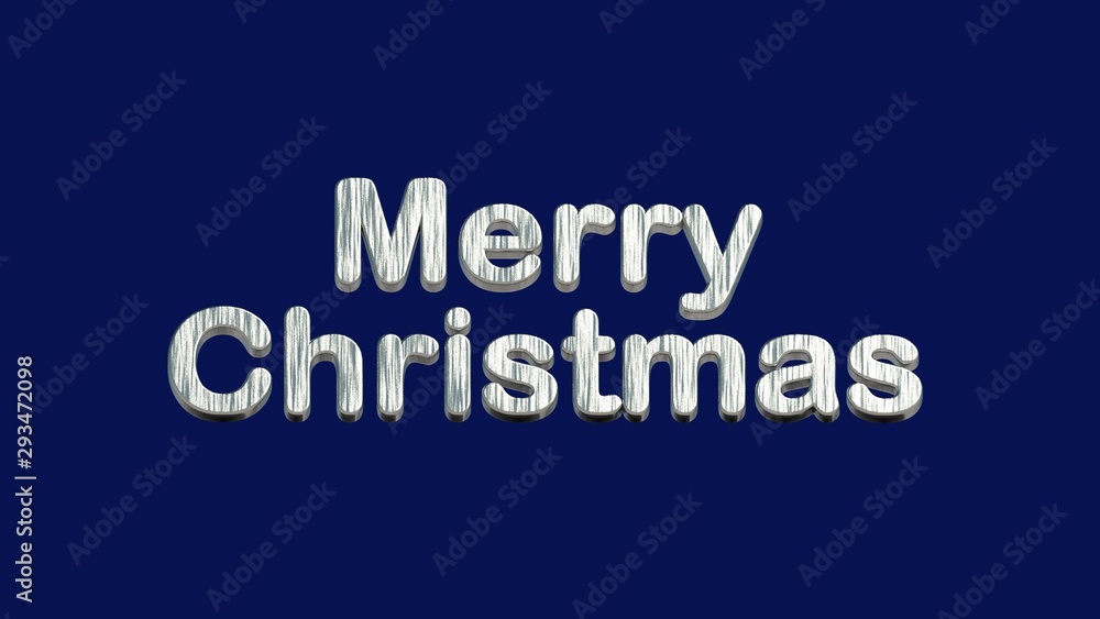 Merry Christmas inscription, 3d render. Silver letters on a blue background. Christmas Greeting Card.