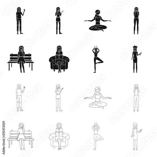 Vector illustration of posture and mood sign. Set of posture and female vector icon for stock.