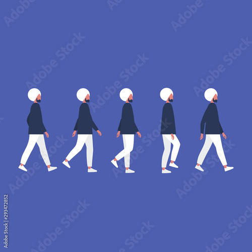 Walking indian male character. Animation set. Flat editable vector illustration, clip art.