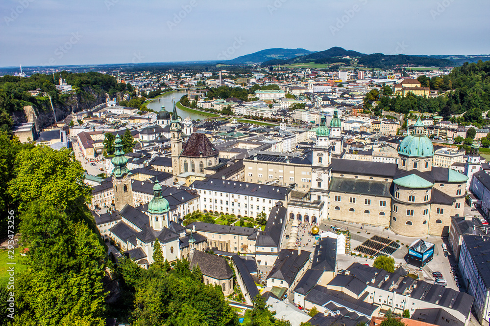 salzburg view from the castle down to the town