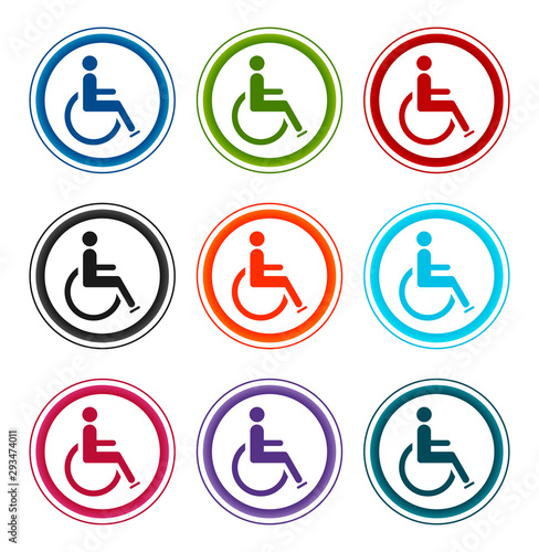 Wheelchair handicap icon flat round buttons set illustration design