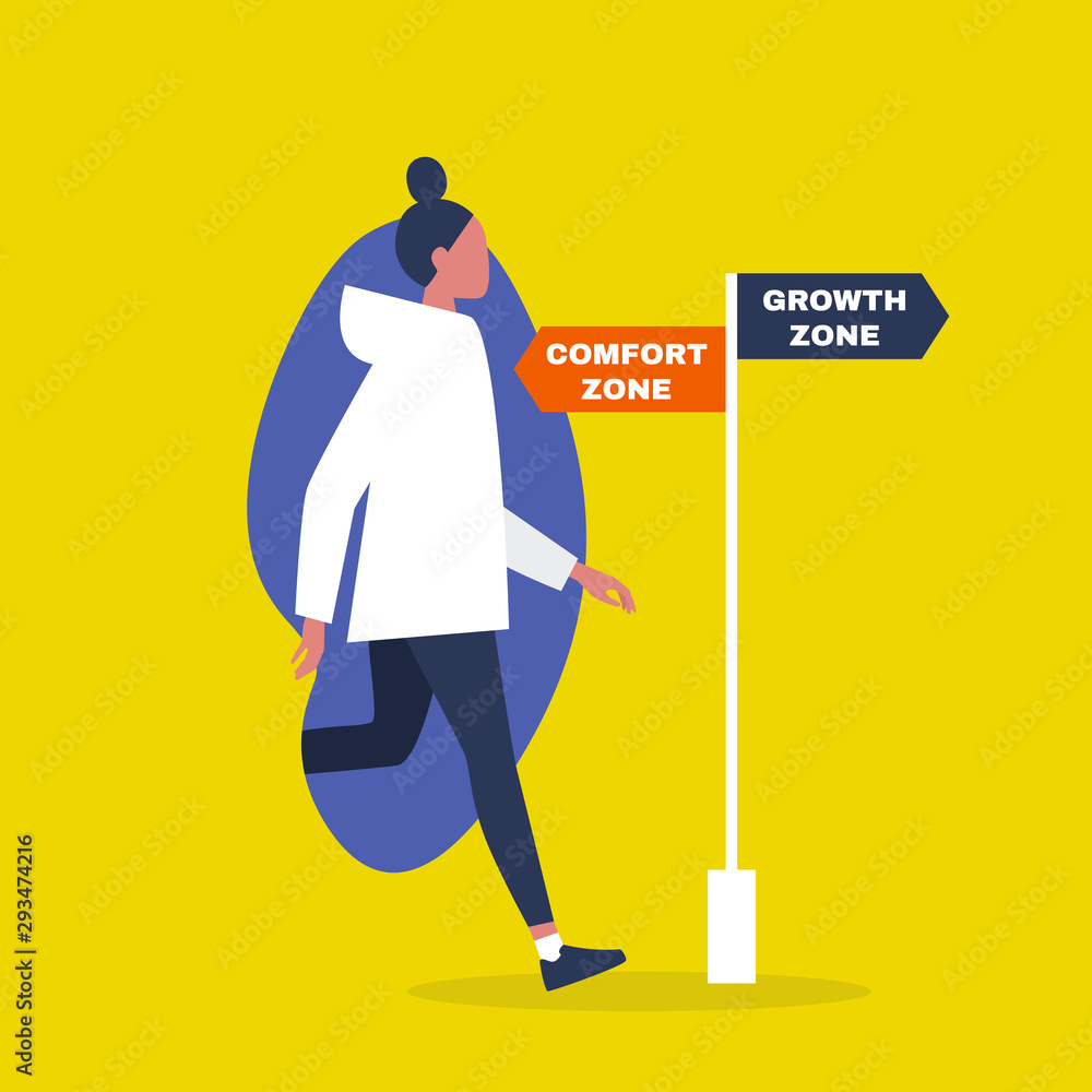 Comfort vs growth zone. Success. Career. Business. Self improvement. Millennial lifestyle. Education. Flat editable vector illustration, clip art Comfort vs growth zone. Success. Career. Business. Self improvement. Millennial lifestyle. Education. Flat editable vector illustration, clip art