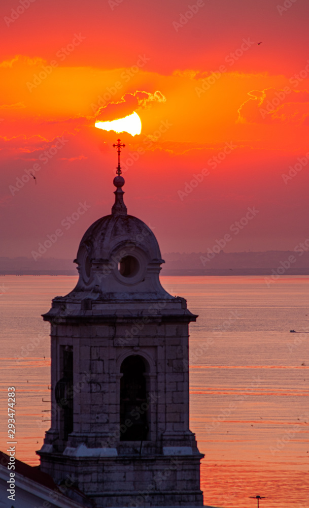 senhora do monte viewpoint at sunset Lisbon 
