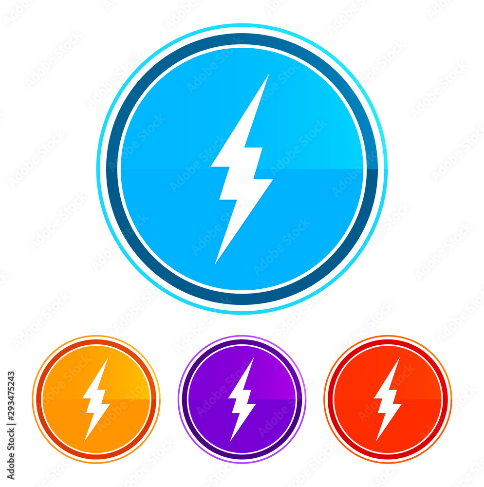 Lightning icon flat design round buttons set illustration design Lightning icon flat design round buttons set illustration design