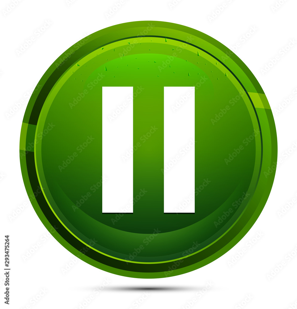 Pause icon glassy green round button illustration Pause icon glassy green round button illustration