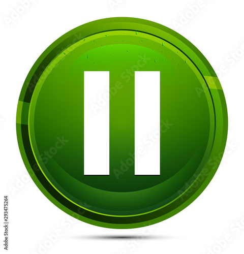 Pause icon glassy green round button illustration