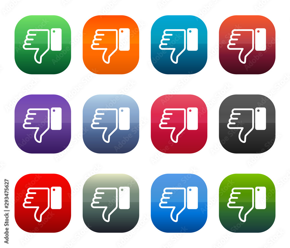 Thumbs down icon shiny square buttons set illustration design Thumbs down icon shiny square buttons set illustration design