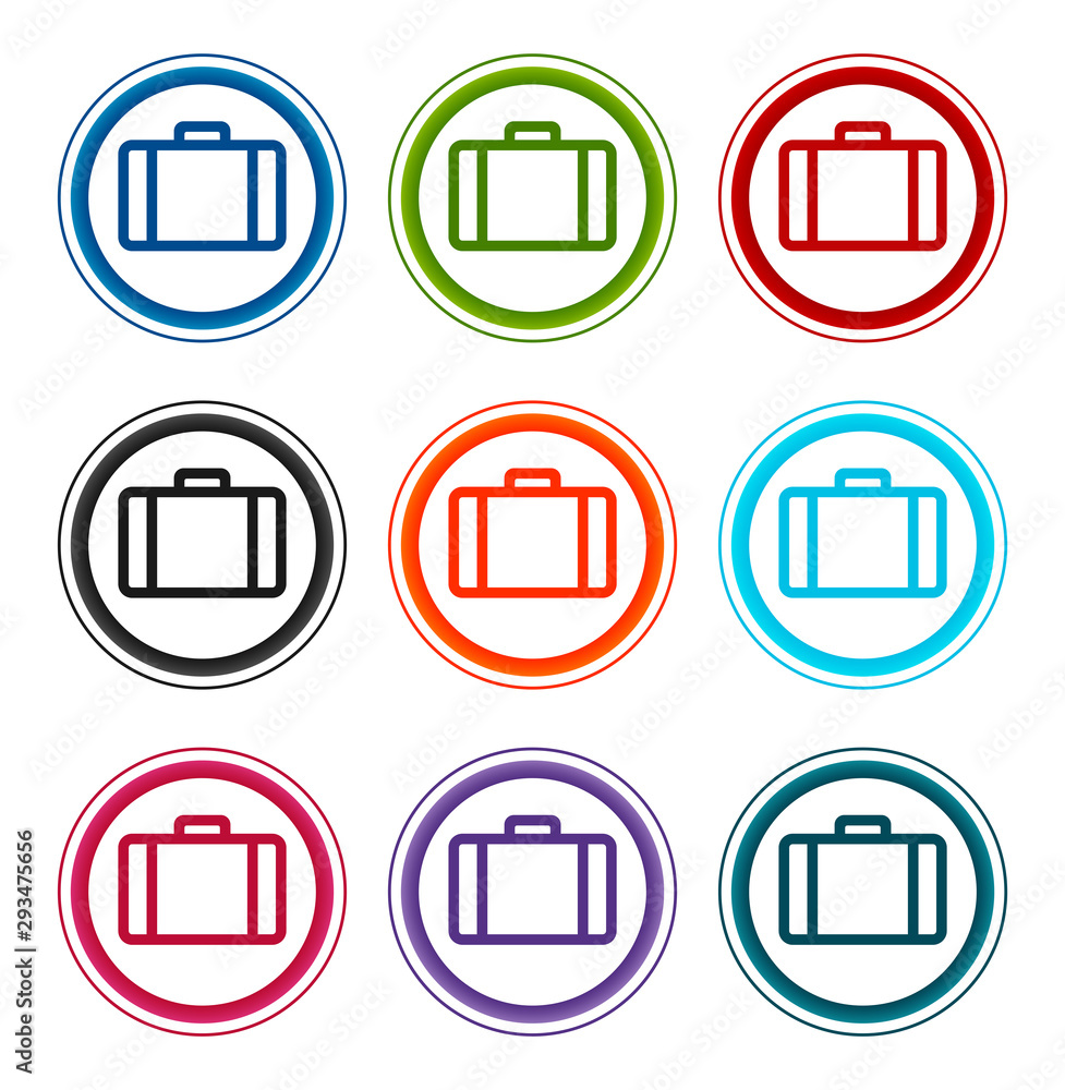Briefcase icon flat round buttons set illustration design