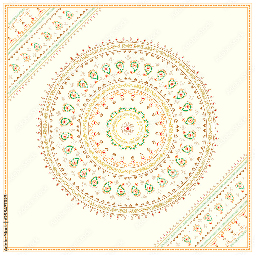 Fototapeta premium Festive card with Indian Mandala on a light colored background