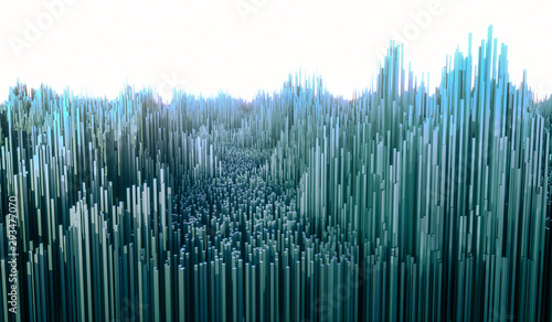3D rendering digital illustration  colorful background  voxel pattern  blue metallic planks mountain 