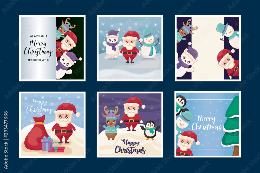 set of cards of merry christmas