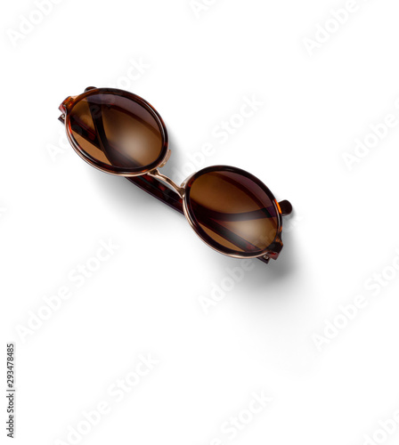 Sunglasses. Top view. Summer holiday concept element. Isolated on white background.