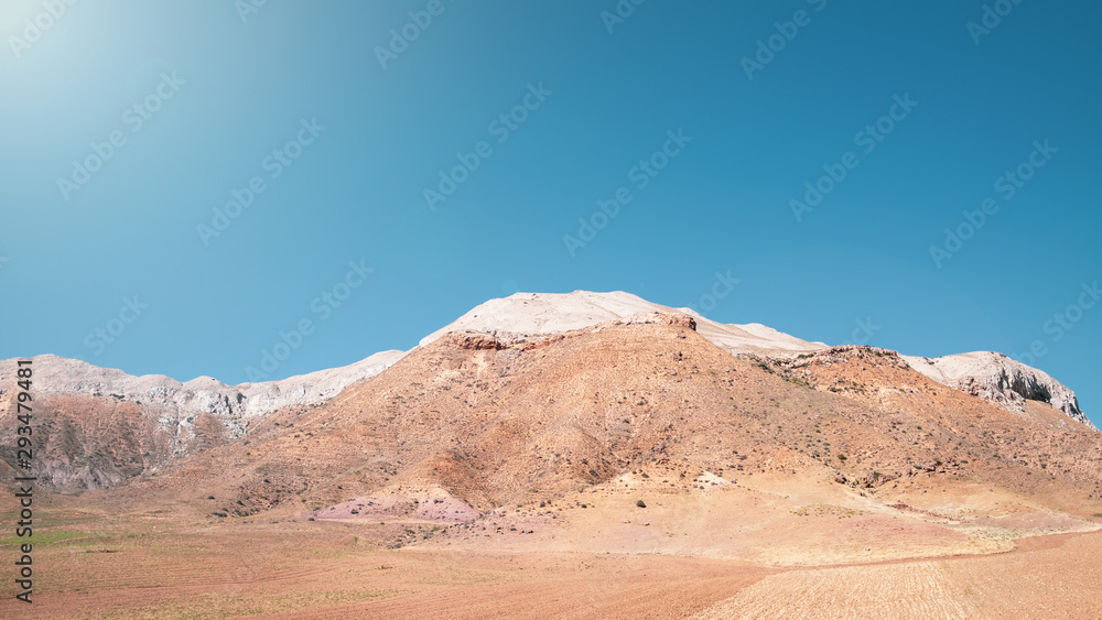 hill with blue sky and white soil in turkey