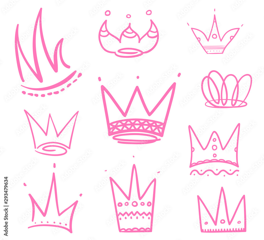 Crowns on white. Hand drawn simple objects. Line art. Elements for your design Crowns on white. Hand drawn simple objects. Line art. Elements for your design