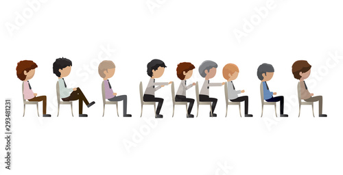 Business People Sitting - Vector Illustration. Business Men Set - Isolated. Company Staff At Conference. Cartoon Character Vector. Business People In Business Suits. Corporate Concept