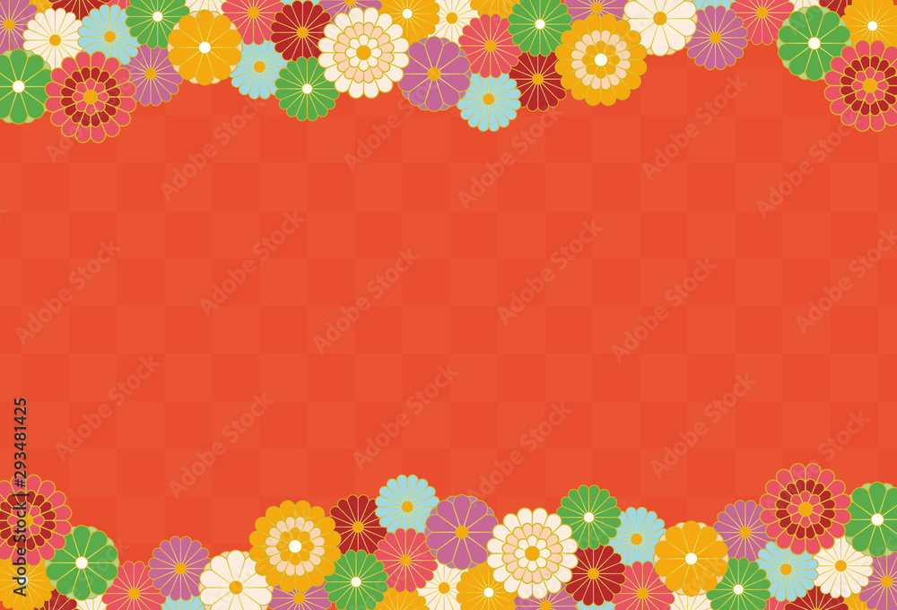 年賀状 背景 和柄 和風 菊の花 カラフル 赤色 朱色 Stock Vector Adobe Stock
