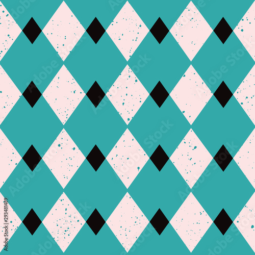 Retro diamond shape seamless pattern in turquoise, pink and black. 1950's classic look, great for party and home decor, fashion, textile prints, paper and cards and graphic design use. Vintage look.