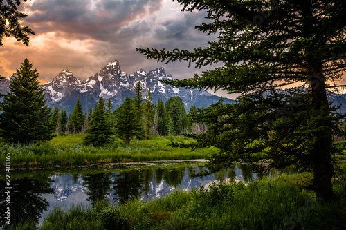 Sunset Reflections on the Grand Teton Range from Schwabacher Landing photo